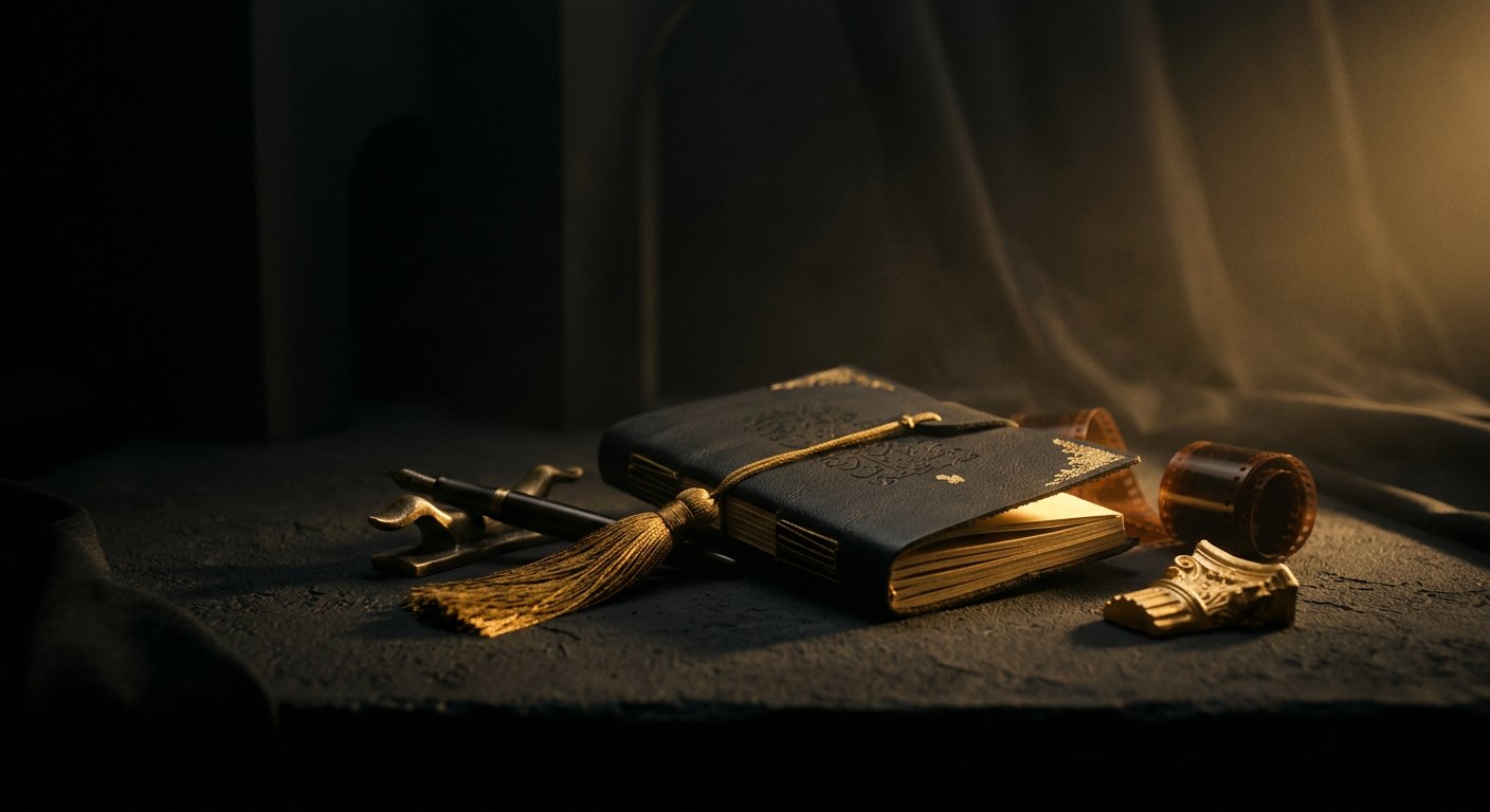 Campaign storyboard cards pinned in a gold-lit dark studio